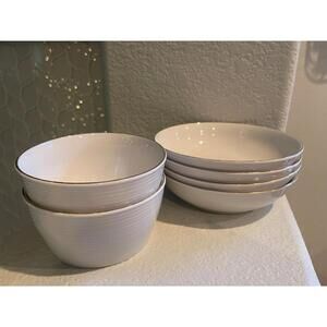 Set of 6 Eaton fine china lt Gold Trim ribbed bowls